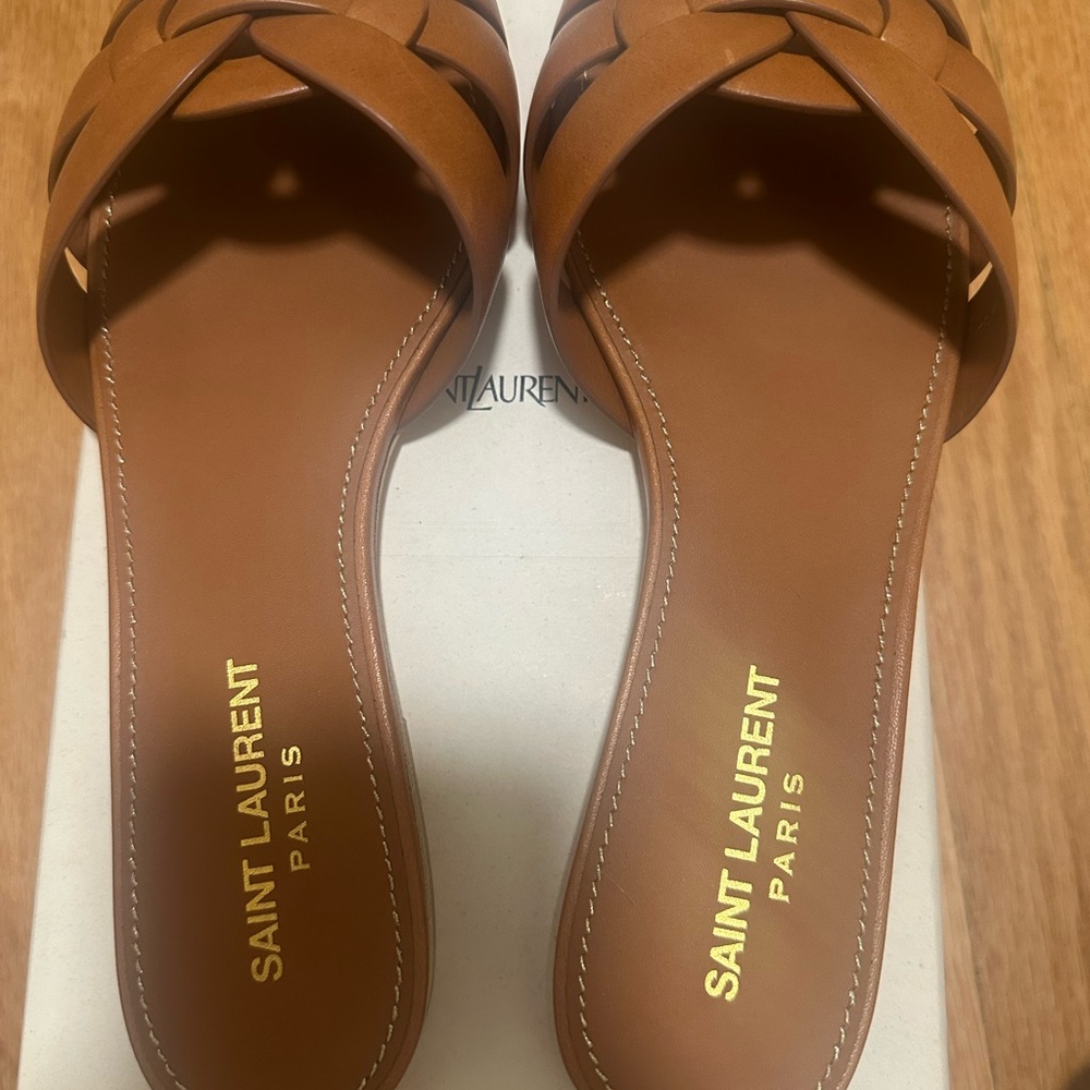 Saint Laurent Tan Sandals with Criss-Cross Design
